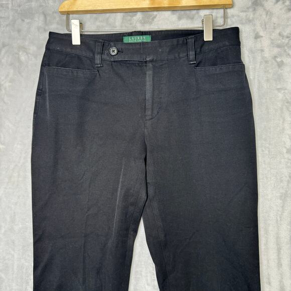 Lauren Ralph Lauren Adelle Pant Womens 6 Black Flat Front Mid Rise Stretch - Picture 2 of 9